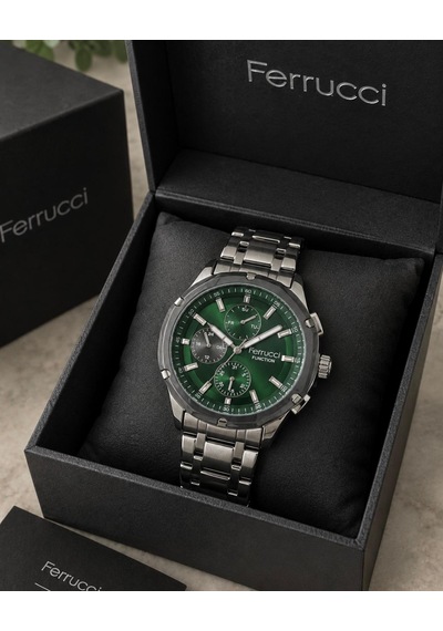 Ferrucci Fc80253 Fonksiyonları Aktif Kadranı Yeşil Silver Renk Çelik Erkek Kol Saati Gri