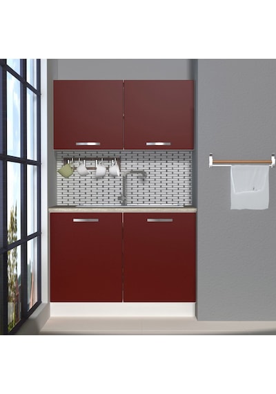Decoraktiv Mini 120 Mdf Hazır Mutfak Dolabı - Tezgah Dahil - Bordo
