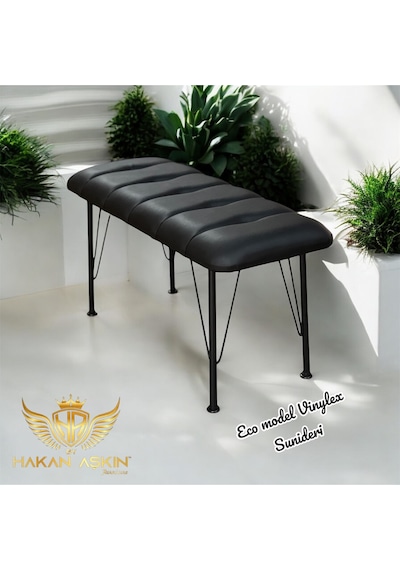 By Hakan Aşkın Siyah Metal Ayaklı 90 Cm Eco Black Vinylex Siyah Sunideri & Bench Tekli Siyah Suni Derii