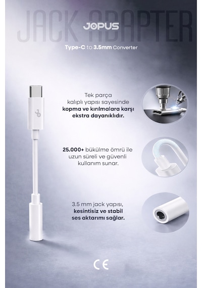 Aux Type-c To 3.5mm Jack Kulaklık Dönüştürücü - iPhone , Apple Uyumlu iPad  Ve Type-c Cihazlar İle Diğer