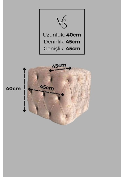 Küp Puf - Best İthal Kadife Babyface Kumaş Varak Baskı - Modern Ve Şık Dekoratif Puf&bench Pembe - Pudra