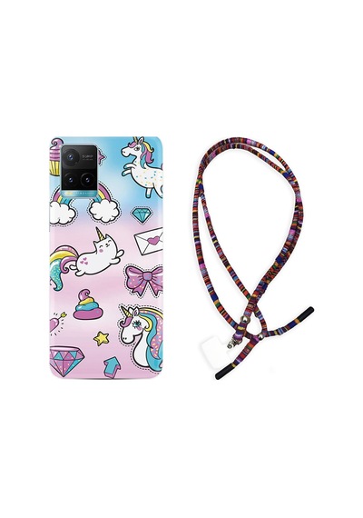 Vivo Y21 Kılıf Rasta Boyun Askılı Unicorn Mektup 1800