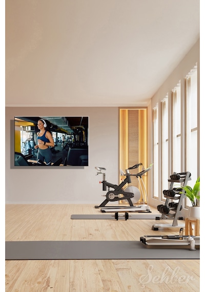 Kulaklıktan Müzik Dinleyerek Salonda Spor Yapan Kadın Yatay Kanvas Tablo 3869 Çok Renkli