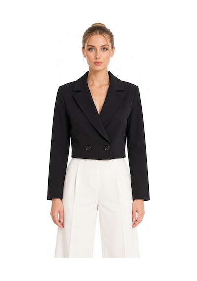 Lafela Kruvaze Kapama Yapılı Crop Blazer Siyah