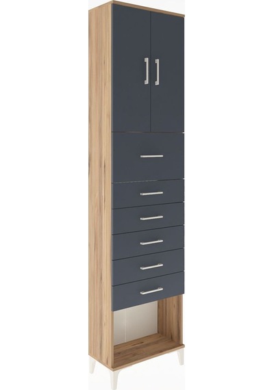 Arges Dolap 2 Raflı 6 Çekmeceli 2 Kapaklı 60x30x243 Çam-antrasit Çam