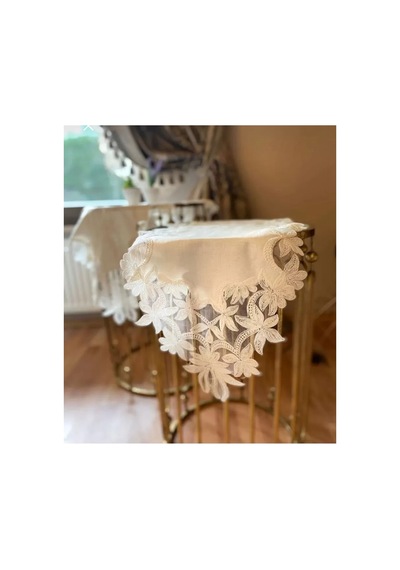 Salon Takımı Çeyizlik Helena Model Krem 5 Parça Keten Dantelli Runner Seti Bzckh607 Çok Renkli