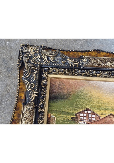 Kıyı Evleri Ve Tekne Limanı Adlı İran Tebriz Halı Tablo 123x73cm - Duvar Halı Kilim Tablo