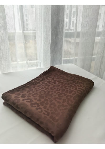 Laurel Scarf Leopar Desen Pamuk Ayrobin Jakar Şal Kahverengi