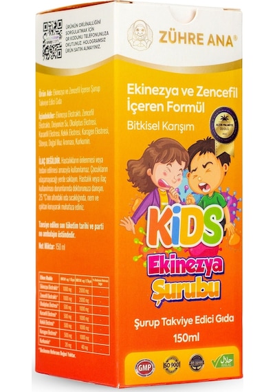 Zühre Ana Kids Ekinezya Şurubu Çocuklar İçin - Ekinezya ve Zencefil İçeren Şurup 150 ML
