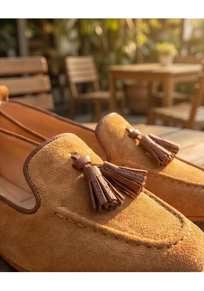 Futsishoes Mılet Hardal Süet Hakiki Deri Püsküllü Loafer Kadın Babet
