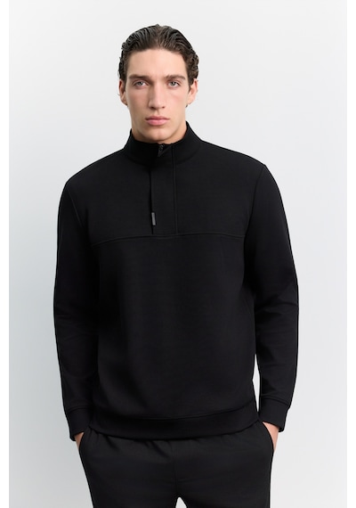 Avva Erkek Siyah Dik Yaka Fermuarlı Kolay Ütülenen Pamuklu Regular Fit Sweatshirt A62y1222