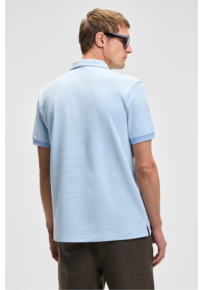 Grimelange LAPORTE Erkek Dokulu Kumaşlı Slim Fit Mavi Polo Yaka T-shirt