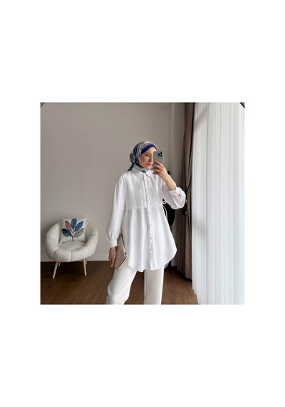 Moonsc Kadın Tesettür Gömlek Regular Fit Violet Beyaz