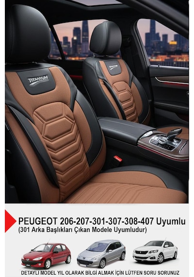Titanyum Serisi Lüks Keten Oto Koltuk Kılıfı- Peugeot 206-207-208-306-307-407- Uyumlu Taba