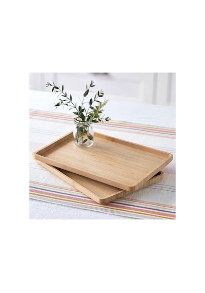2 Adet Bambu Dikdörtgen Servis Tabağı, Sunum Seti 30x20 Cm Bambu 30 X 20