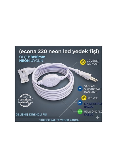 220 Neon Led Yedek Fişi 8x16mm Neon Uygun ,enerji Fişi