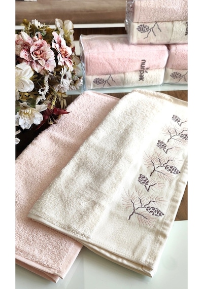 Nurpak Çeyizlik 2.li Set Lüks 50x90cm. %100 Pamuk El,yüz Havlusu Özel Hediyelik Ambalajda pudra