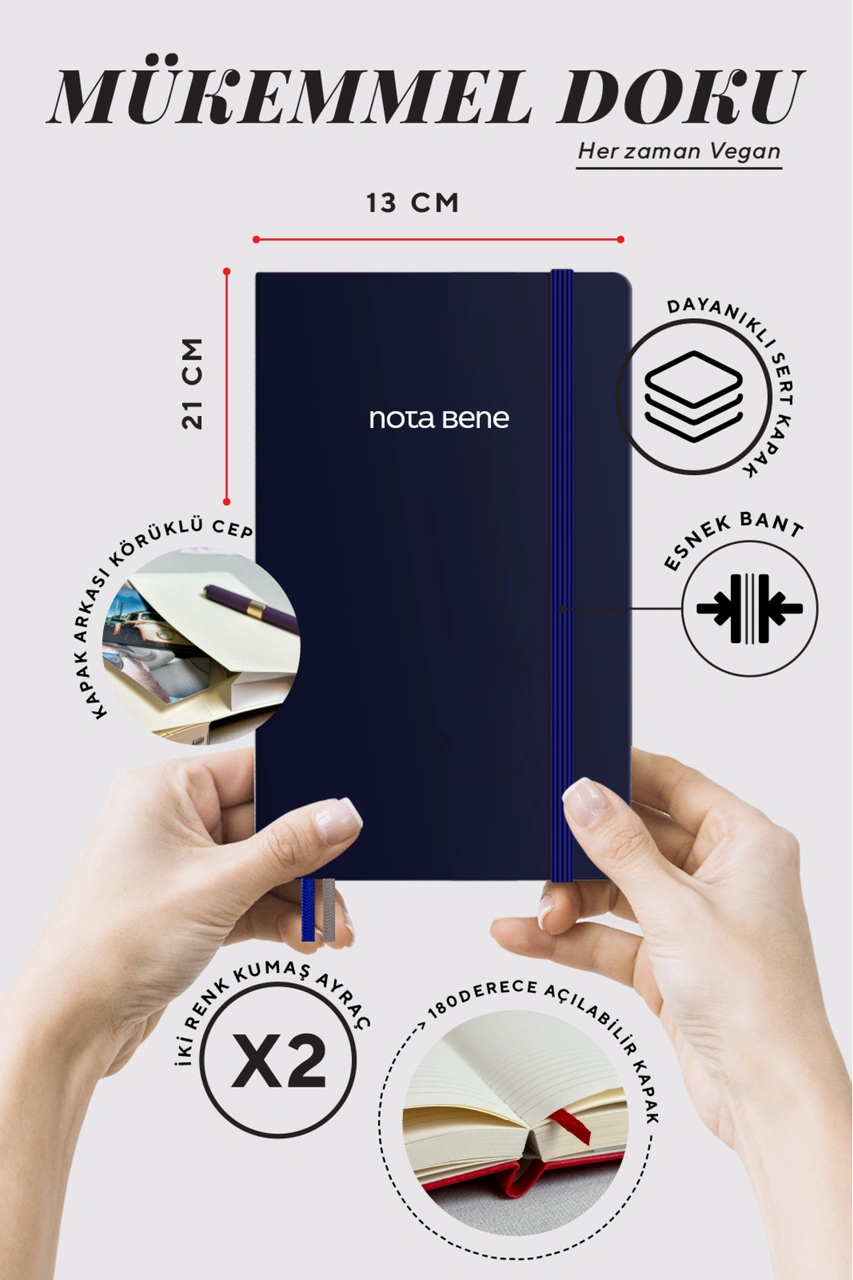 Nota Bene Classic Sert Kapak Defter, 13x21 Cm, Çizgili Lacivert