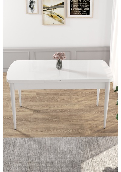 Canisa Concept Kor Serisi MDF 70x114 Açılabilir Mutfak Masası Takımı Beyaz Masa 6 Füme Sandalye