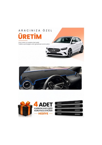 Mercedes W247 B180 B Class 2019-2022 Uyumlu Torpido Koruma Örtüsü Oto Kılıfı - Siyah Mavi