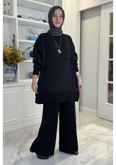 Rabia Şamlı Miray Triko-modal Pantolonlu Takım Siyah Normal