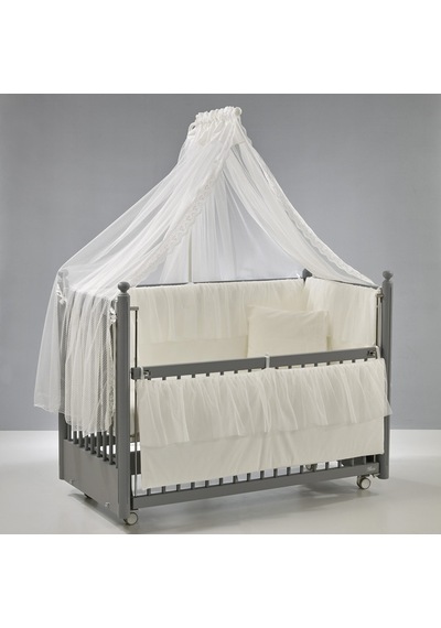 Meltem Kids Mondo Sallanır Ahşap Anne Yanı Beşik - 60x120 CM ( Gri - Ekru ) Ekru