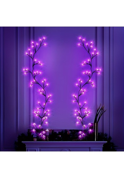 Dekoratif Led Ağaç Dalı Işık - Mor Işıklı Duvar Dekoru Ortam Aydınlatması 36 Led Mor Işık