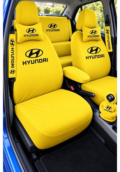 Hyundaı Sarı Süper Set Dörtlü Servis Kılıfı + İkili Yastık Ve Kemer Kılıfı +vites Poları