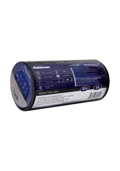 Panasonic Fr Pvc Elektrik İzolasyon Bandı Siyah 20m 1.80cm X 0,125mm - 8 Adet