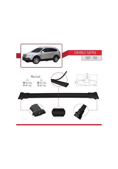 Chevrolet Captiva 2007-2011 Arası İle Uyumlu Fly Model Ara Atkı Tavan Barı Siyah