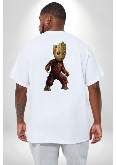 Angemiel Bebek Groot Guardians Galaxy Büyük Beden Beyaz Tişört Kadın Erkek Ünisex Sırt Baskılı Beyaz