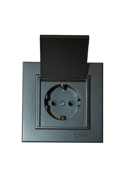 Makel Karea Kapaklı Topraklı Priz Füme Modül+Kapak+Çerçeve