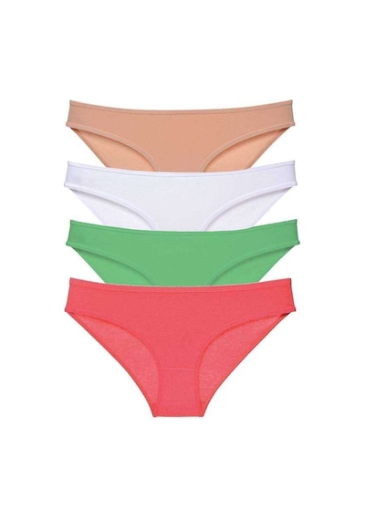4 Adet Süper Eko Set Likralı Kadın Slip Külot Ten Pudra Yeşil Fuşya Beden: S Standart