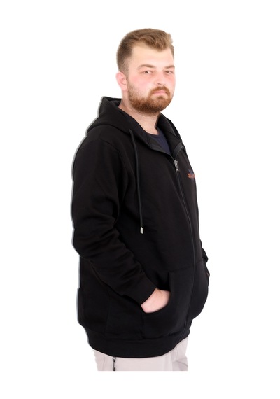 Mode Xl Büyük Beden Erkek Kapüşonlu Fermuarlı Sweatshirt U25803 Siyah Siyah