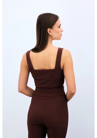 Sateen Yaka Gold Aksesuarlı Bluz - Kahve Kahve