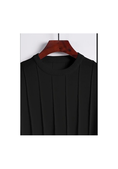 Tarz Cool Erkek Slim Dar Bisiklet Yaka Düz Triko T-shirt Siyah