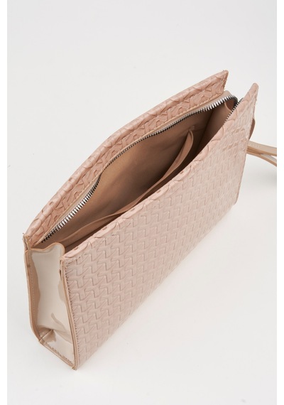 Vivaq Kadın Petunya Dokulu Vizon Astarlı Suni Deri Bilek Askılı Portföy El Ve Clutch Çanta VİZON