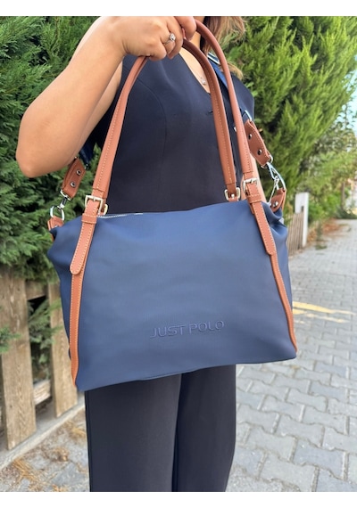 Just Polo Kadın Yeşil Taba Büyük Boy Lakost Kumaş El Ve Omuz Çantası P346037mh Yeşil - Taba