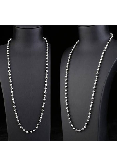 2mm Paslanmaz Çelik Top Boncuk Kolye Zincir 80 Cm Orta Uzunluk İnce Zincir Gümüş