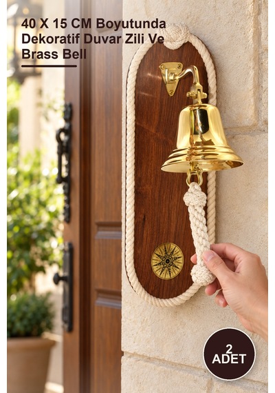 2 Adet Duvara Asmalı Pirinç Çan 40 X 15 Cm Boyutunda Dekoratif Duvar Zili Ve Brass Bell
