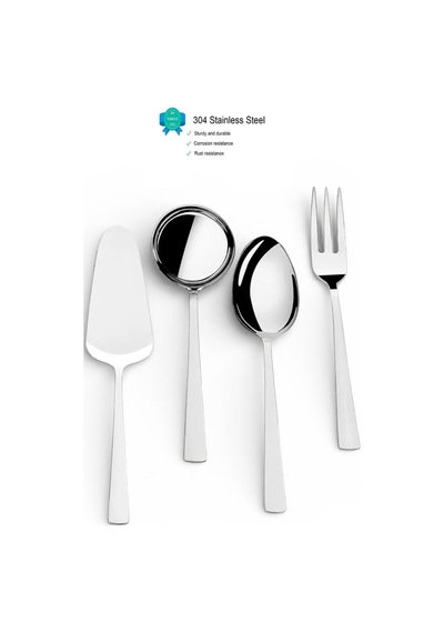 Nehir Deniz Mini Sofra Servis Takımı - Kepçe Kaşık Spatula Çatal Seti 4 Parça 18/10 Gri
