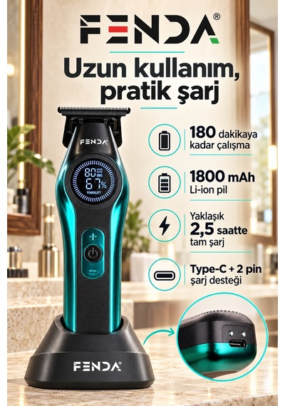 Fenda Profesyonel Bldc Motor 8000 Rpm Tıraş Makinesi Turkuaz