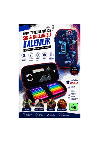 Oyun Konsolu Kabartmalı Bölmeli Kalemlik 1 Adet P-6011 Erkek Çocuk Okul Kalem Kutusu 3 Boyutlu Joystick Hediyelik Yeşil