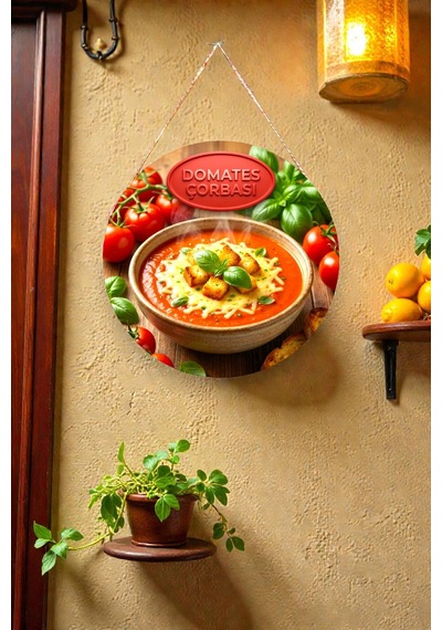 Domates Çorbası Görselli İpli Mdf Ahşap Kapı Duvar Süsü, Restoran, Mutfak Dekoratif Tablo