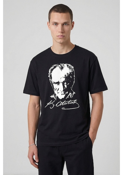 Tommy Life Siyah Ay Yıldız Baskılı Unisex T-shirt - 88510