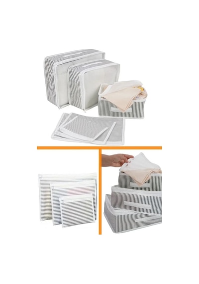 3 Set 6'lı Valiz Düzenleyici Set - Çizgili Gri