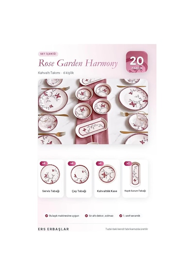 Rose Garden Harmony 20 Parça 6 Kişilik Kahvaltı Takımı Lüx Kahvaltı Seti Diğer