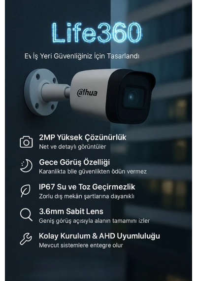 Dh-hac-b1a21p-u 2mp 3.6mm Ahd Bullet Güvenlik Kamerası Ir Gece Görüşlü, Ip67 Dış Mekan