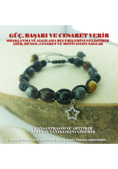 Vaoov 925 Ayar Gümüş Doğal Taşlı Güç, Başarı, Cesaret Bilekliği