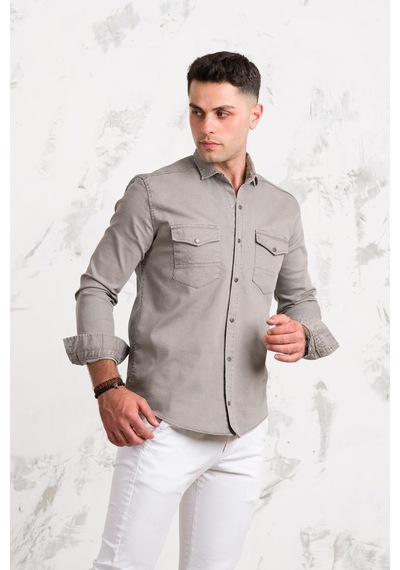 Regular Fit Çift Cepli Renkli Erkek Pamuklu Kot Gömlek